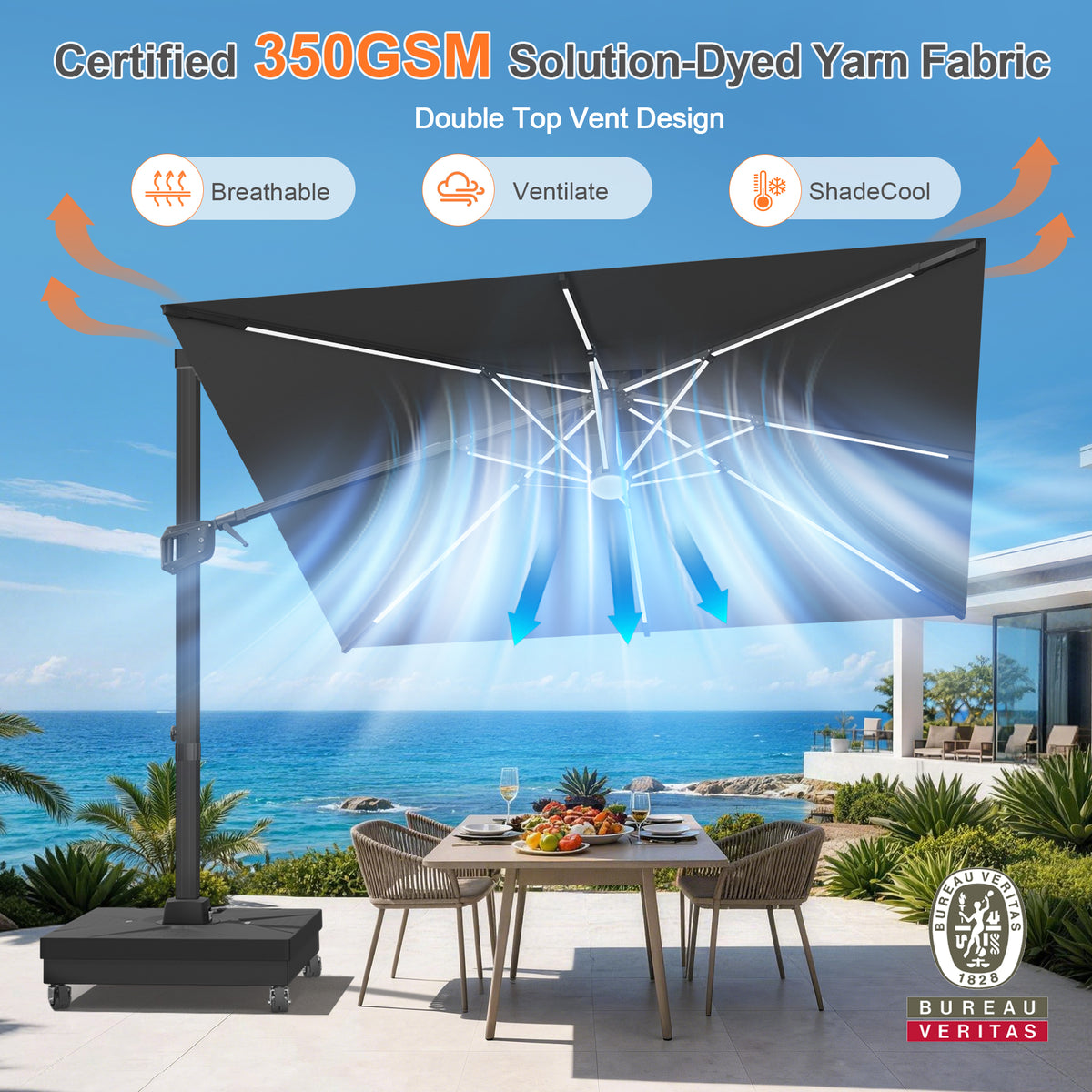 Patioslife Signature Series Rotating Cantilever Patio Umbrella with Adjustable Tilt for Garden & Poolside