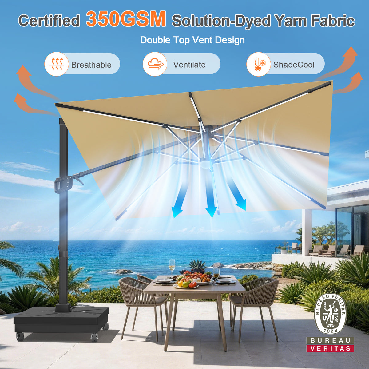 Patioslife Signature Series Rotating Cantilever Patio Umbrella with Adjustable Tilt for Garden & Poolside