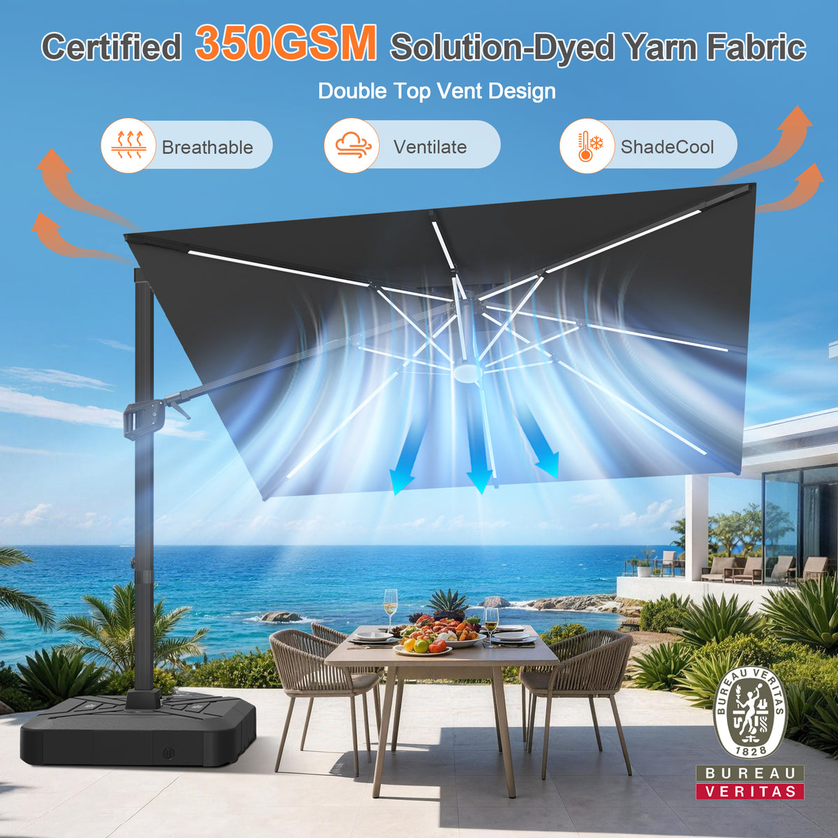 Patioslife Signature Series Rotating Cantilever Patio Umbrella with Adjustable Tilt for Garden & Poolside