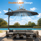 Patioslife Aegis 10ft Round Cantilever Patio Umbrella with solar LED lights | Premium Cover | Large Base