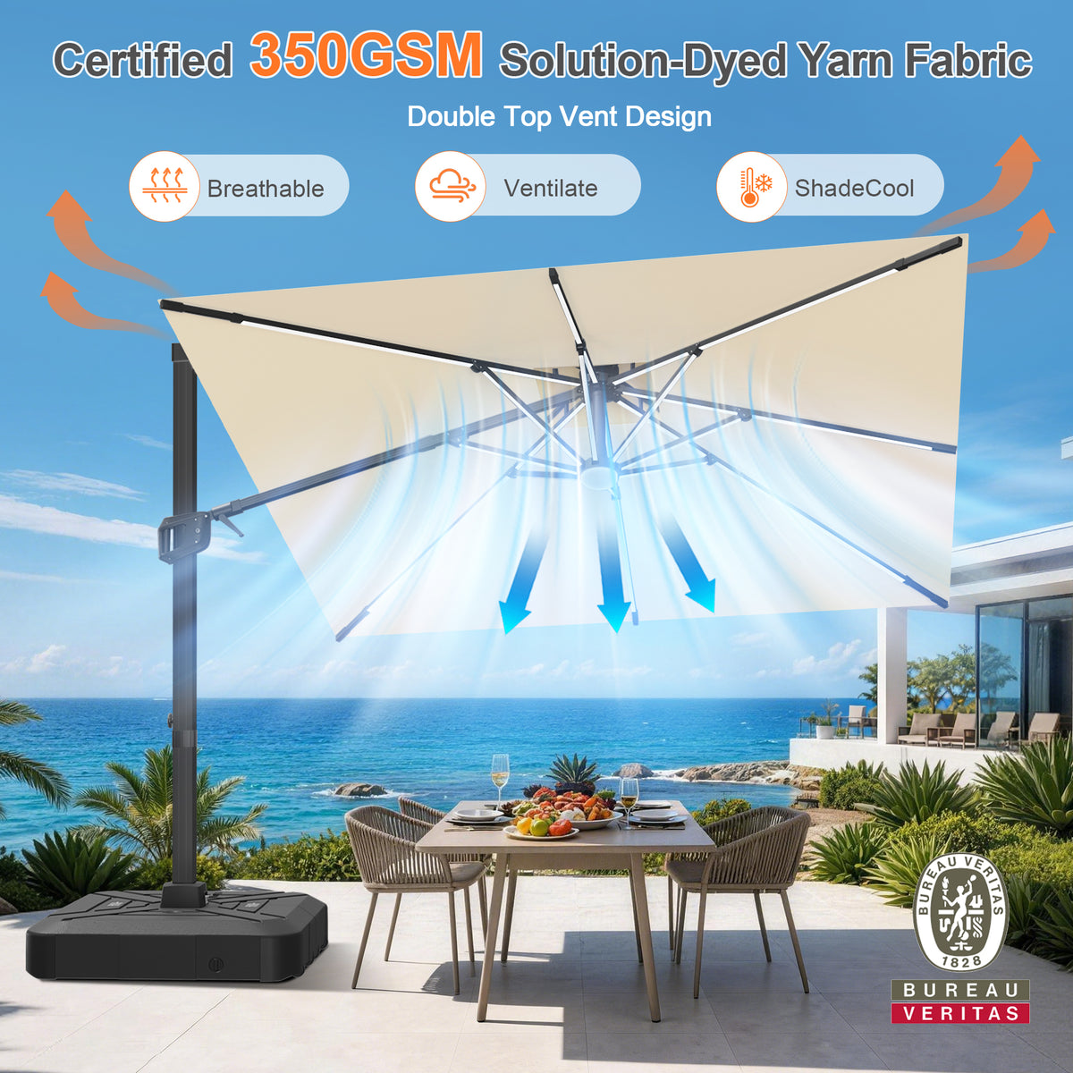 Patioslife Signature Series Rotating Cantilever Patio Umbrella with Adjustable Tilt for Garden & Poolside