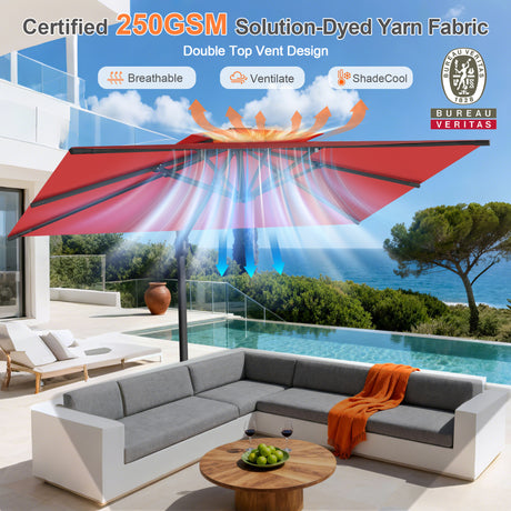 Patioslife Aegis Pro Cantilever Umbrella with Reinforced Aluminum Ribs and Pole for Patios, Gardens & Decks