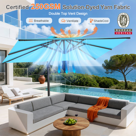 Patioslife Aegis Pro Cantilever Umbrella with Reinforced Aluminum Ribs and Pole for Patios, Gardens & Decks