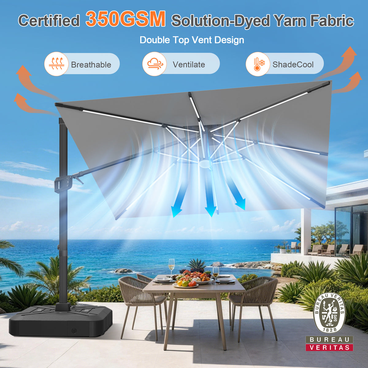 Patioslife Signature Series Rotating Cantilever Patio Umbrella with Adjustable Tilt for Garden & Poolside