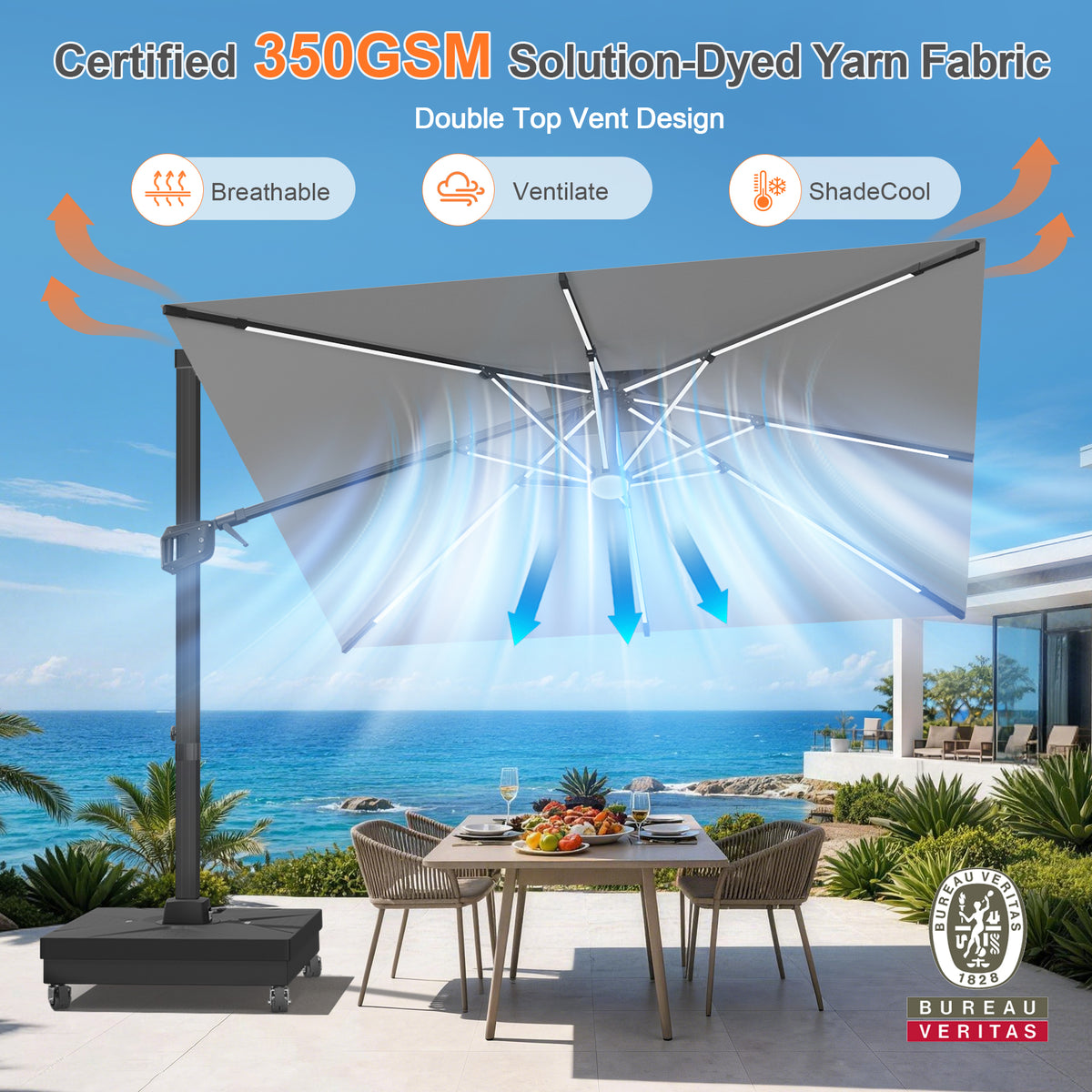 Patioslife Signature Series Rotating Cantilever Patio Umbrella with Adjustable Tilt for Garden & Poolside