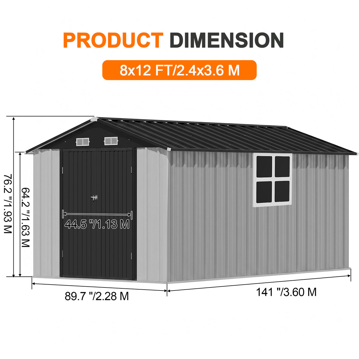 Patioslife YardVault Pro Metal Storage Shed with Window, Galvanized Steel Outdoor Tool Shed