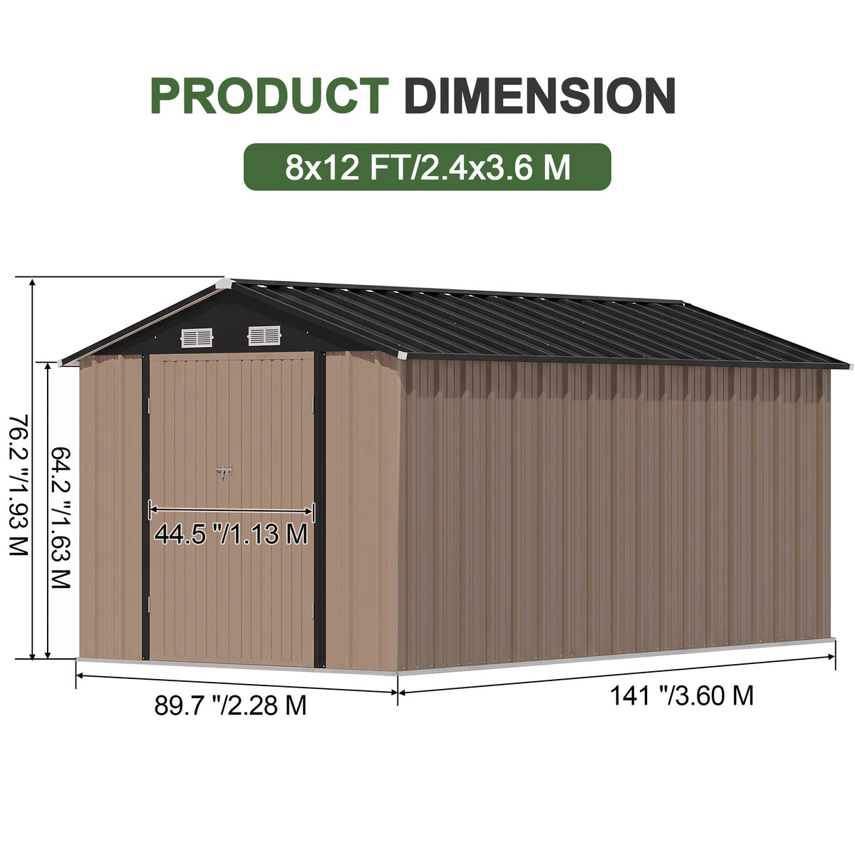 Patioslife Galvanized Steel Metal Storage Shed, Gable Roof Outdoor Shed for Backyard Garden Tools, Rust-Resistant Utility Tool Shed-Patioslife