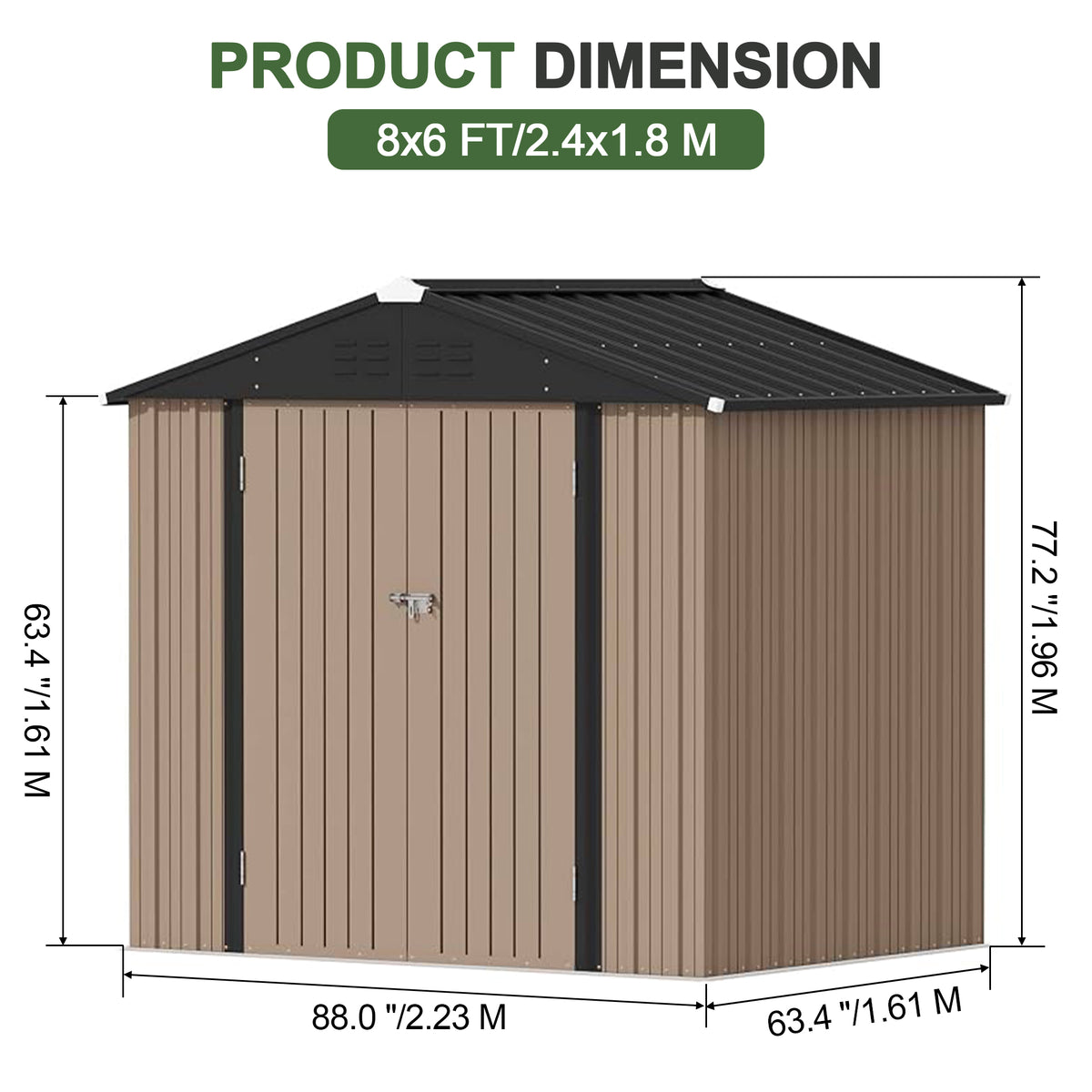 Patioslife Galvanized Steel Metal Storage Shed, Gable Roof Outdoor Shed for Backyard Garden Tools, Rust-Resistant Utility Tool Shed-Patioslife