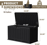 Patioslife 90 gallon black outdoor storage box with cushions, patio deck setting