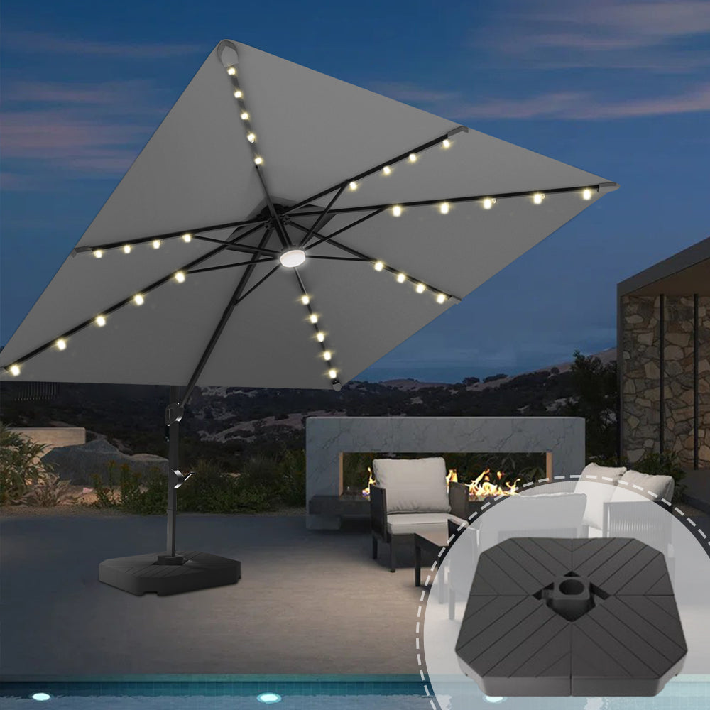 Patioslife Aegis Pro™ Cantilever Umbrella with LED Lights, Fibreglass Ribs & Powder-Coated Aluminium Pole — Perfect for Garden & Patio