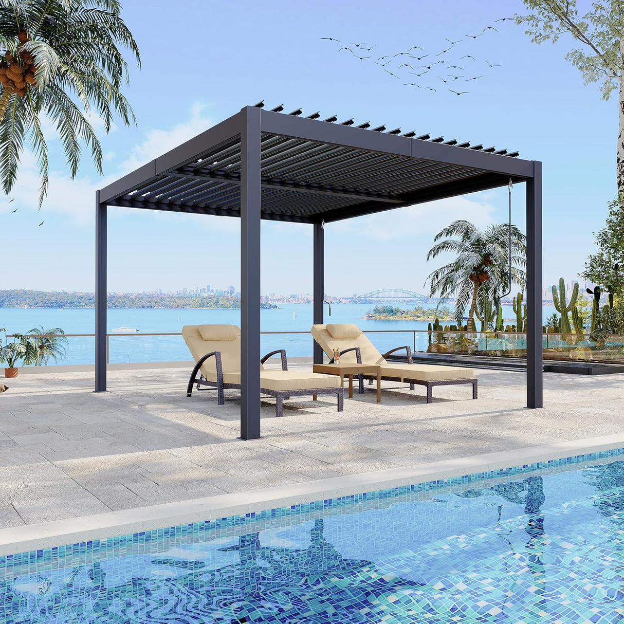 Patioslife Atlantic™ |10 x 20ft Contemporary Aluminium Louvered Pergola with Adjustable Louvers, Stylish Outdoor Pavilion for Patio & Entertaining