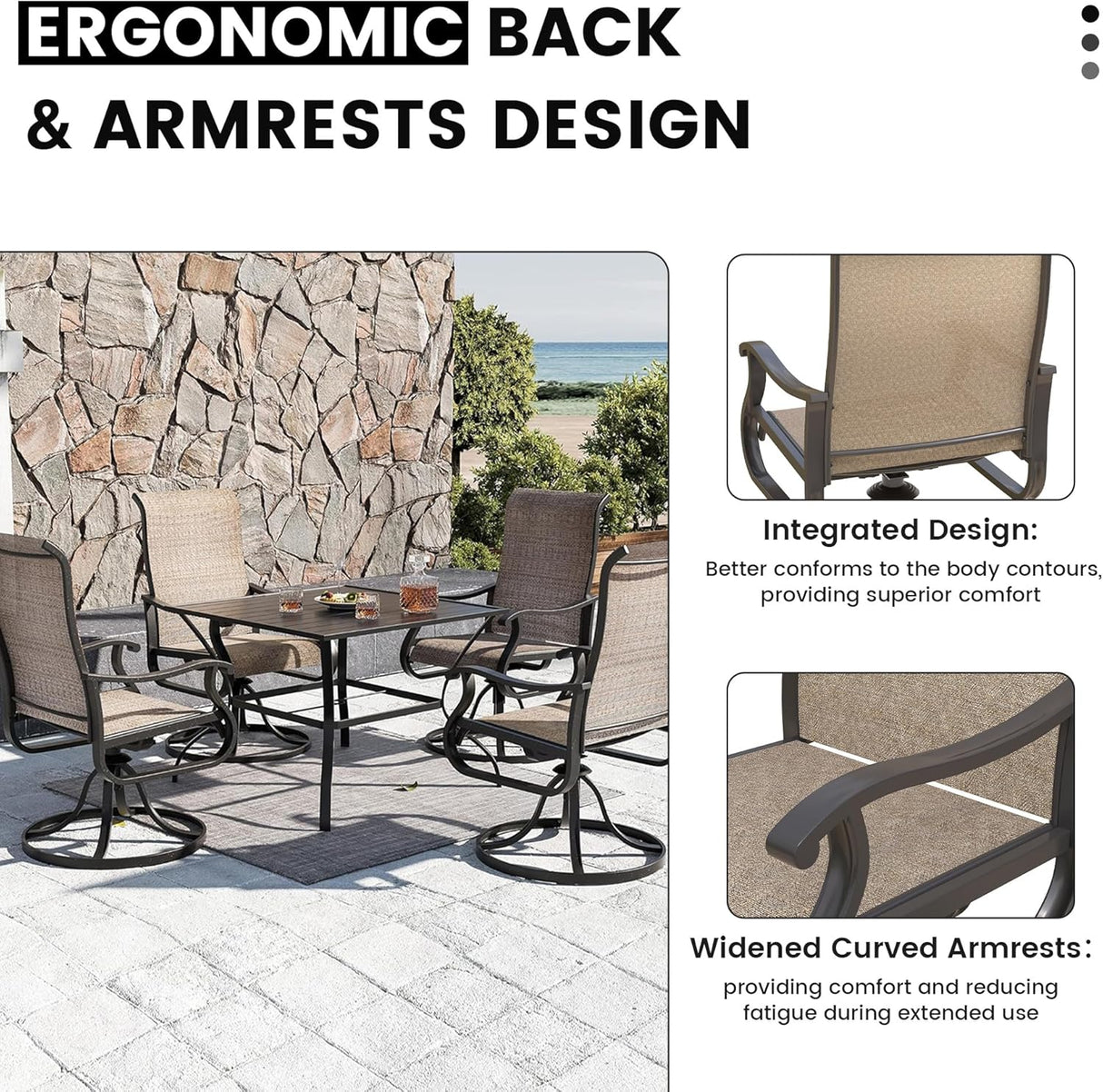 Patioslife Outdoor Swivel Dining Chairs for Lawn, Porch or Garden