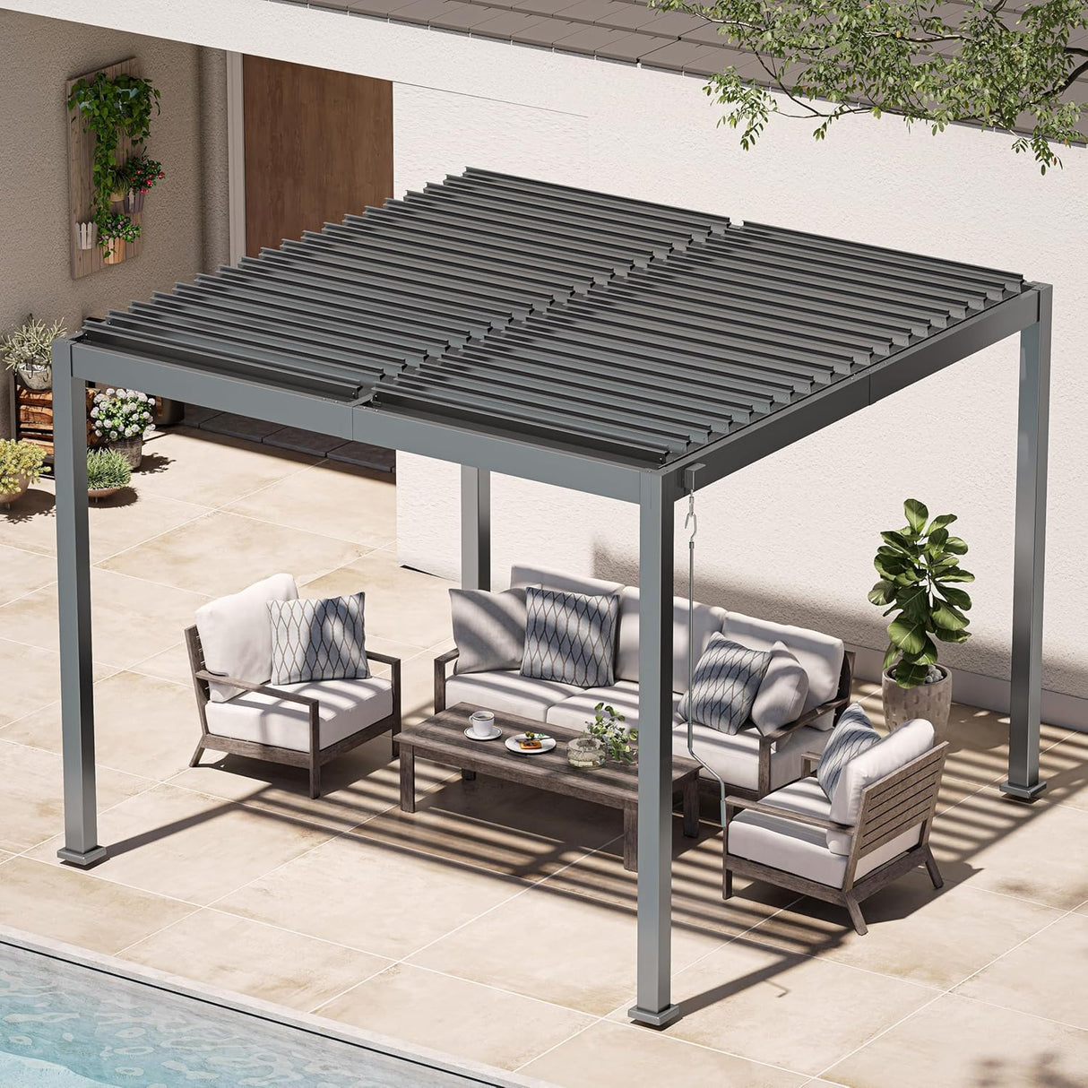 Patioslife Atlantic™ |10 x 10ft Aluminium Louvered Pergola with Adjustable Roof, Modern Outdoor Shade Structure for Garden, Deck & Patio