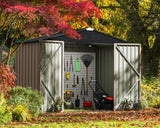 Patioslife Galvanized Steel Metal Storage Shed, Gable Roof Outdoor Shed for Backyard Garden Tools, Rust-Resistant Utility Tool Shed-Patioslife