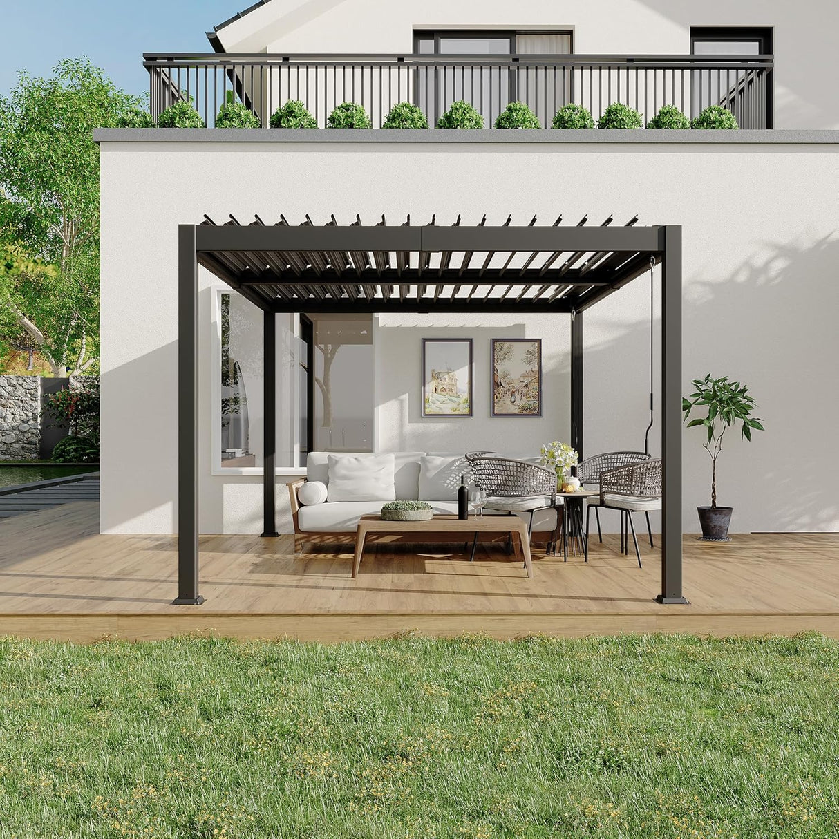 Patioslife Atlantic™ |10 x 10ft Aluminium Louvered Pergola with Adjustable Roof, Modern Outdoor Shade Structure for Garden, Deck & Patio