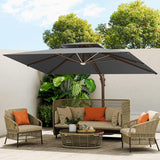 Patioslife Aegis Pro™ Premium Heavy-Duty Cantilever Umbrella with LED Strip Lights & Cover – 360° Rotation, Double-Top, Wind-Resistant for Outdoor Living