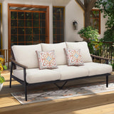 Patioslife Sofa Outdoor Furniture Metal Chair with Wicker Backrest & 6 Inches Cushion for Indoor, Front Porch, Deck, Balcony, Backyard, Sunroom