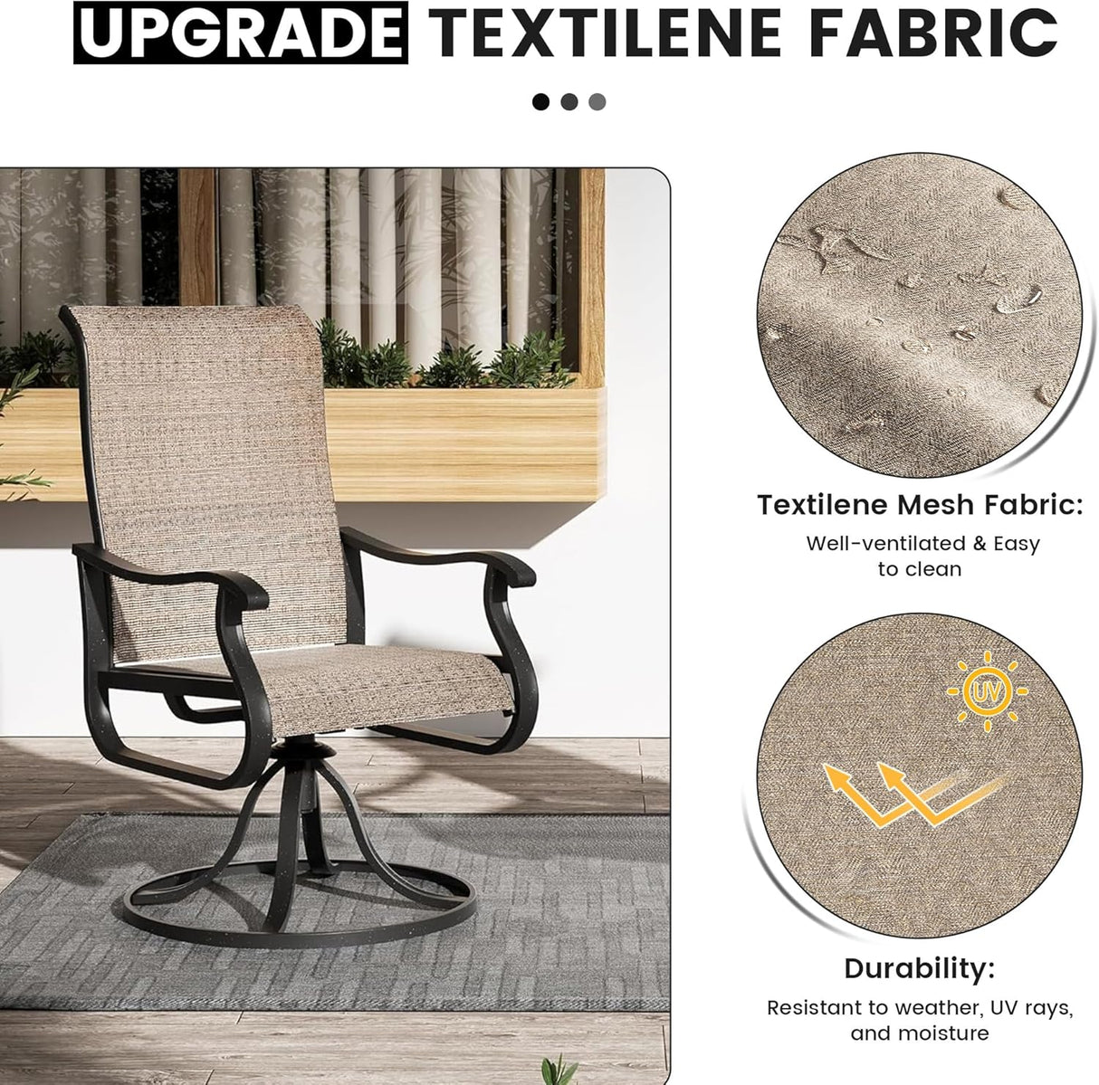 Patioslife Outdoor Swivel Dining Chairs for Lawn, Porch or Garden