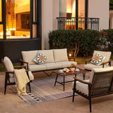 Patioslife Sofa Outdoor Furniture Metal Chair with Wicker Backrest & 6 Inches Cushion for Indoor, Front Porch, Deck, Balcony, Backyard, Sunroom