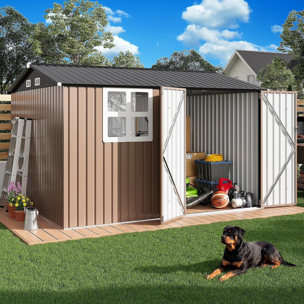 Patioslife Galvanized Steel Metal Storage Shed, Gable Roof Outdoor Shed for Backyard Garden Tools, Rust-Resistant Utility Tool Shed-Patioslife