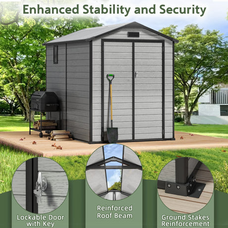 Patioslife YardVault Outdoor Storage Shed with Floor, All-Weather Resin Shed for Tools, Bikes & Lawn Equipment