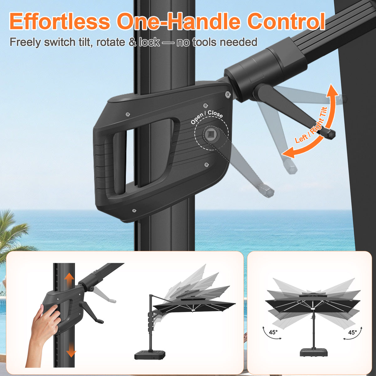 Patioslife Signature Series Rotating Cantilever Patio Umbrella with Adjustable Tilt for Garden & Poolside