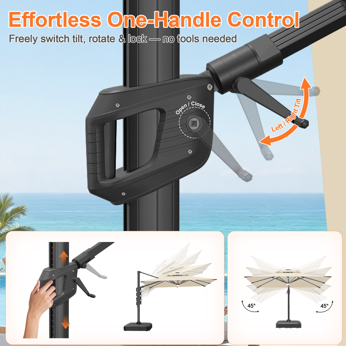 Patioslife Signature Series Rotating Cantilever Patio Umbrella with Adjustable Tilt for Garden & Poolside