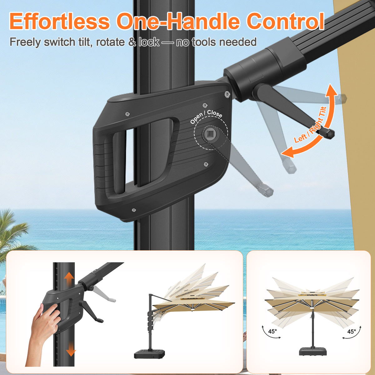 Patioslife Signature Series Rotating Cantilever Patio Umbrella with Adjustable Tilt for Garden & Poolside