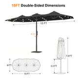 Patioslife Aegis Premium Motorized Double-Sided Patio Umbrella — Remote Control, UPF 50+, Solar LED & Windproof Frame