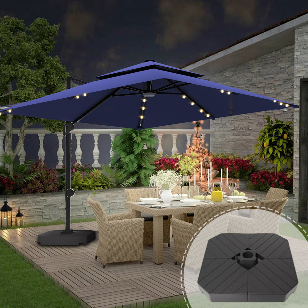Patioslife Aegis Pro™ Cantilever Umbrella with LED Lights, Fibreglass Ribs & Powder-Coated Aluminium Pole — Perfect for Garden & Patio