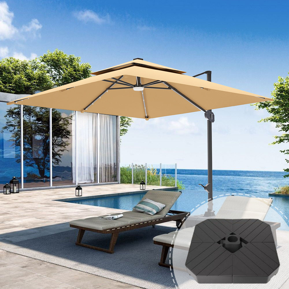Patioslife Aegis Pro™ Cantilever Umbrella with LED Lights, Fibreglass Ribs & Powder-Coated Aluminium Pole — Perfect for Garden & Patio