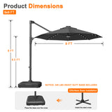 Patioslife Aegis 10ft Round Cantilever Patio Umbrella with solar LED lights | Premium Cover | Large Base