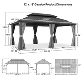 Patioslife Haven | Hardtop Gazebo with Wood Grain Aluminum Frame, Double Vented Roof & Curtains, Patio Pergola for Garden or Backyard