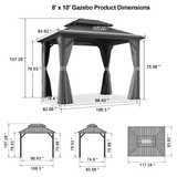 Patioslife Haven | Hardtop Gazebo with Wood Grain Aluminum Frame, Double Vented Roof & Curtains, Patio Pergola for Garden or Backyard