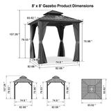 Patioslife Haven | Hardtop Gazebo with Wood Grain Aluminum Frame, Double Vented Roof & Curtains, Patio Pergola for Garden or Backyard
