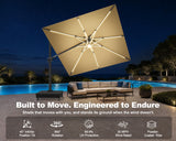 Patioslife Signature Series Rotating Cantilever Patio Umbrella with Adjustable Tilt for Garden & Poolside