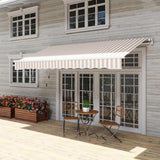 Patioslife 12'x10' Retractable Awning, Beige and White Manual Crank Patio Awning with UV-Resistant Canopy for Deck Balcony