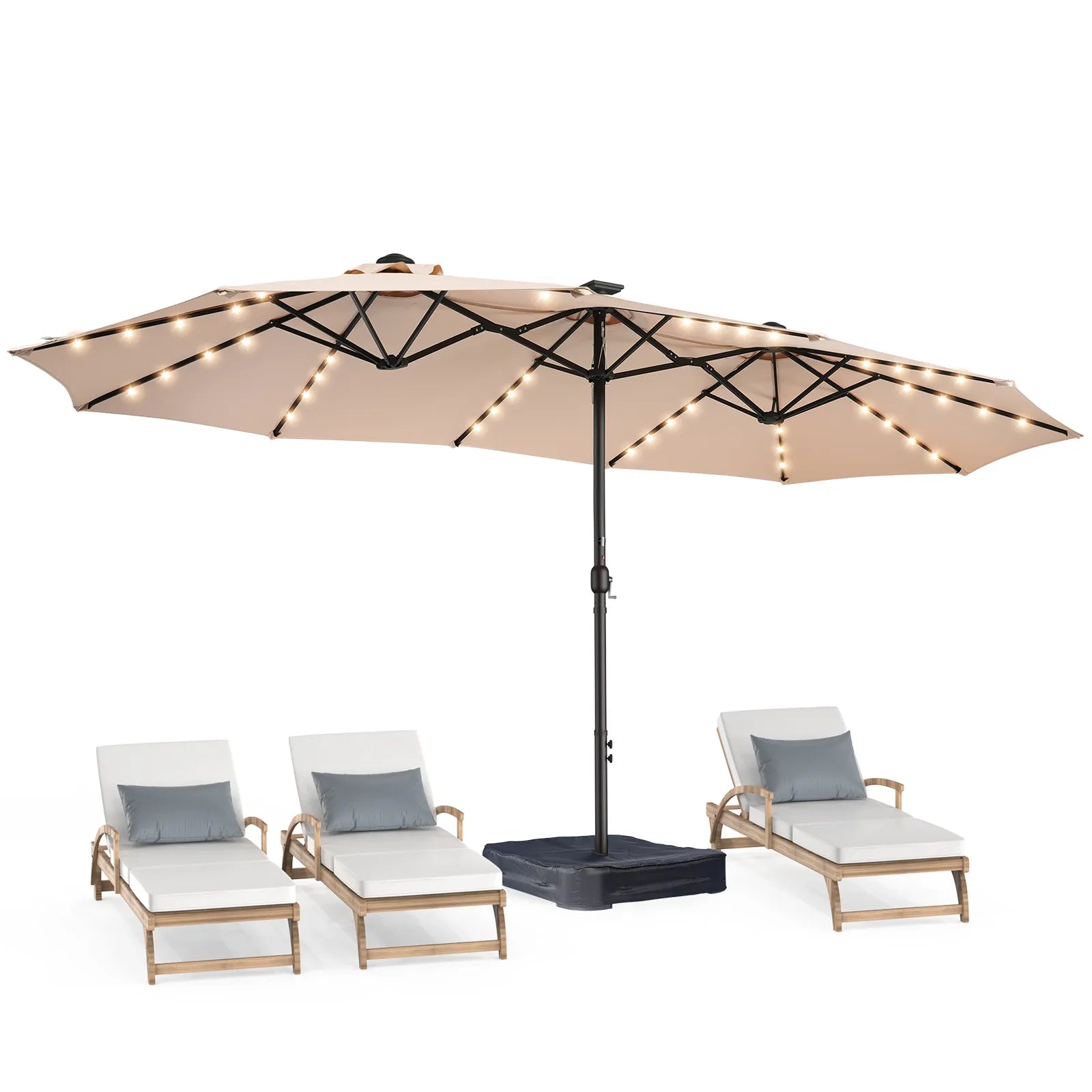 Patioslife 15'x 9' Double-Sided Patio Umbrella with LED Lights