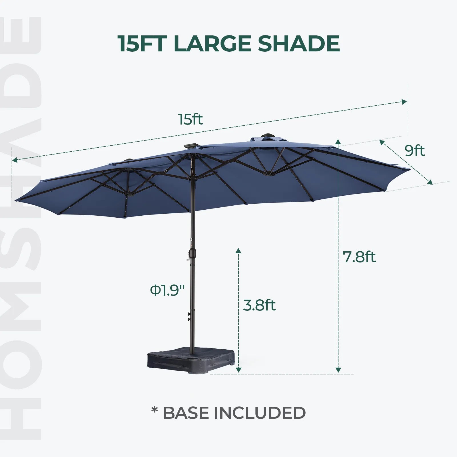 Patioslife 15'x 9' Double-Sided Patio Umbrella with LED Lights