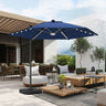 Navy Blue cantilever patio umbrella with built-in LED lights, solar-powered, large offset design for backyard, deck, or poolside shade