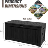 Patioslife 120 gallon deck box with lockable lid and hydraulic hinge, product details
