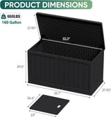 Patioslife 160 gallon outdoor storage box dimensions diagram, size guide