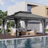 Patioslife grey 12x16ft outdoor gazebo with seating area by poolside, modern patio canopy