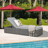 Patioslife Outdoor Reclining Chaise Lounges – Grey Rattan Adjustable Chairs with Cushions for Poolside & Garden