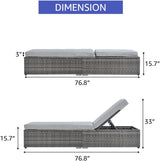 Patioslife Outdoor Reclining Chaise Lounges – Grey Rattan Adjustable Chairs with Cushions for Poolside & Garden