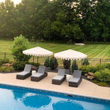 Patioslife Outdoor Reclining Chaise Lounges – Grey Rattan Adjustable Chairs with Cushions for Poolside & Garden