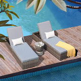 Patioslife Outdoor Reclining Chaise Lounges – Grey Rattan Adjustable Chairs with Cushions for Poolside & Garden