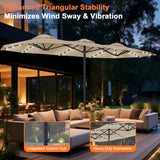 Patioslife Aegis Premium Motorized Double-Sided Patio Umbrella — Remote Control, UPF 50+, Solar LED & Windproof Frame
