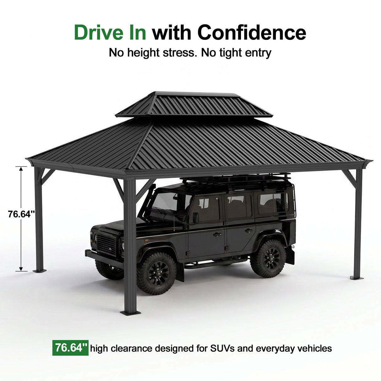 Patioslife All-Weather Aluminum Carport – Steel Roof Canopy for Cars, Motorcycles, RVs & Boats