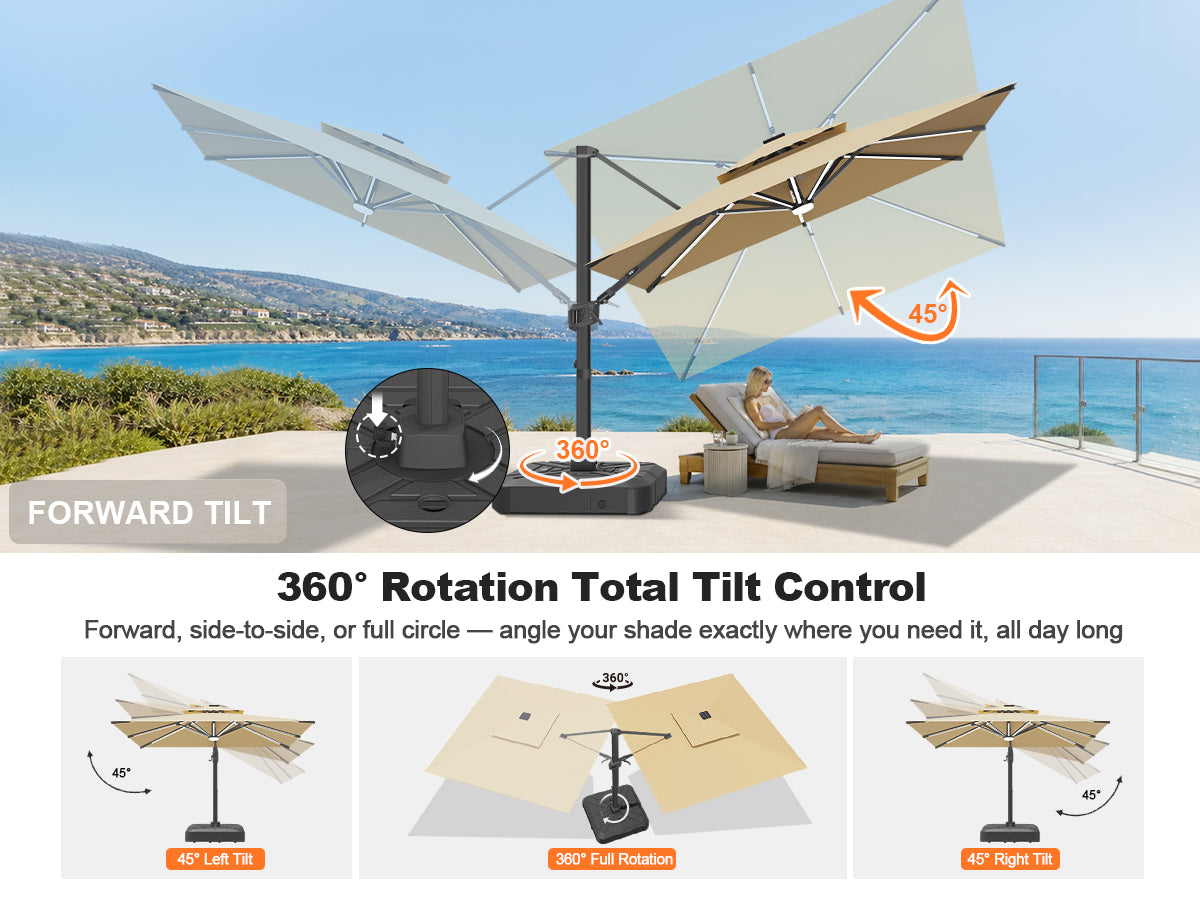 Patioslife Signature Series Rotating Cantilever Patio Umbrella with Adjustable Tilt for Garden & Poolside